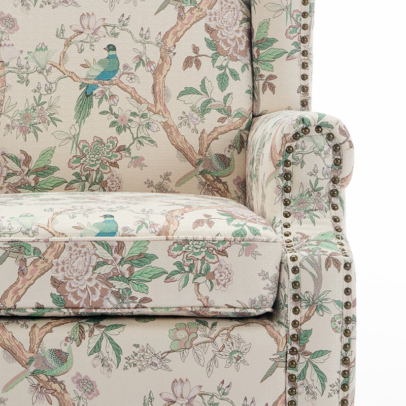 Upholstered Accent Chair, Bird Polyester/Walnut