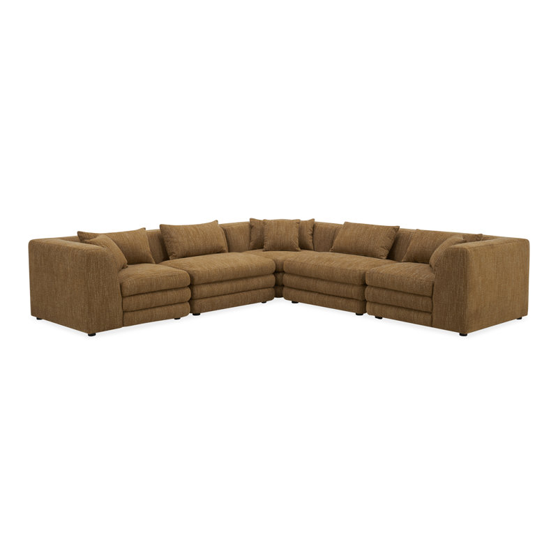 Canapé modulaire 5 pièces Donia, Tweed moutarde lueur ambrée