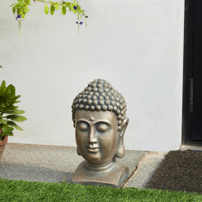 Statue de jardin en forme de tête de bouddha en bronze 16 po H MGO
