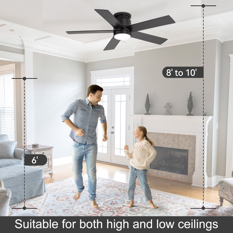 Ventilateur de plafond encastré 42 po / 52 po Jayceyon, Noir avec pales noires, 52 po de largeur