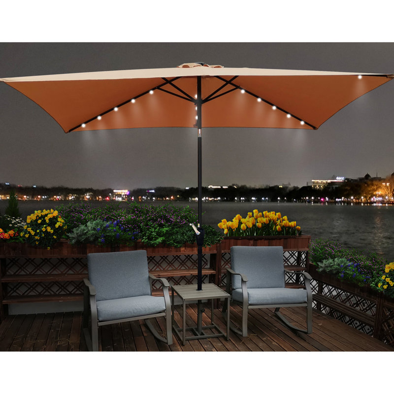 Parasol solaire solaire pour terrasse - 10 pi x 6,5 pi, auvent extérieur 10 x 6,5 pi, inclinaison à bouton-poussoir, Marine