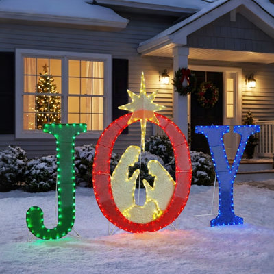 Décorations de Noël extérieures de 124 cm (49 po) : Crèche de Noël lumineuse avec DEL