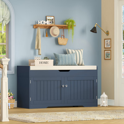 9 Pair Shoe Storage Bench With Lift Top Storage, 36.2" Storage Bench With Padded Seat Cushion, Entryway Bench With 2 Adjustable Shelves, For Entryway, Living Room, Bedroom