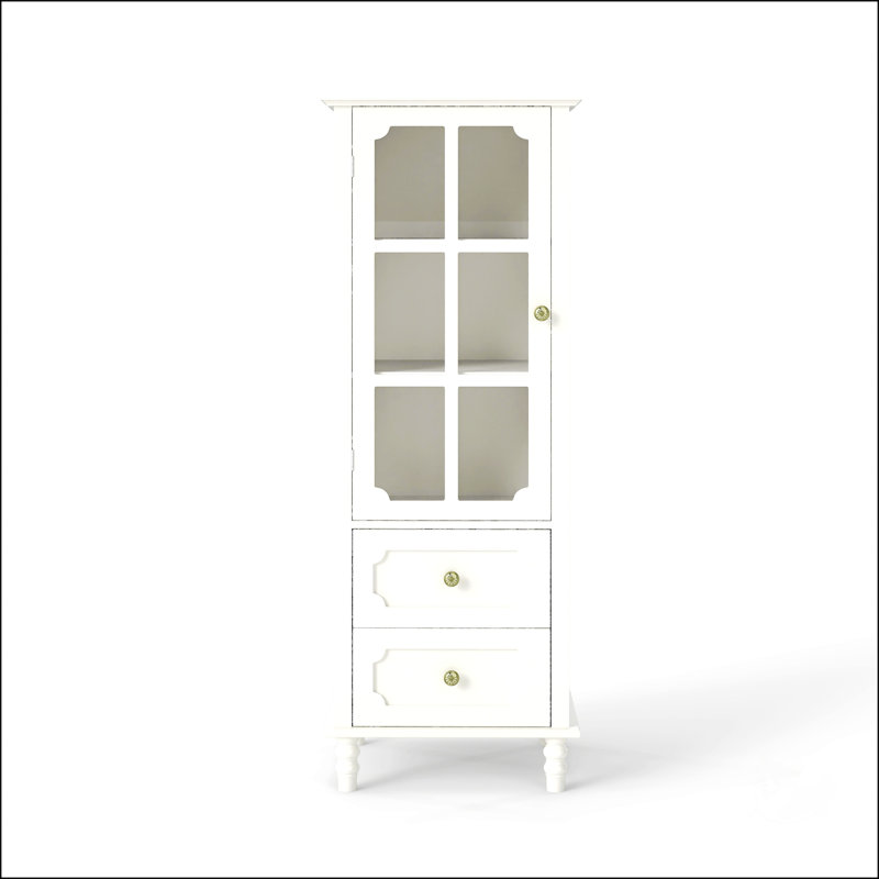 Buffet minimaliste avec portes en verre et double tiroir, rangement moderne en bois pour le salon et la salle à manger