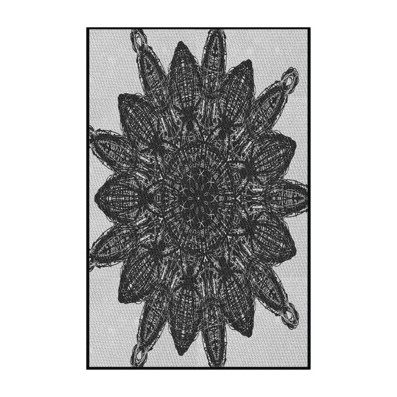 Tapis noir/gris tissé à la machine, Rectangle 4 pi x 6 pi