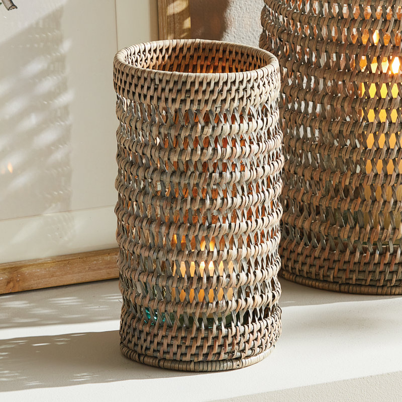 BURMA RATTAN HURRICANE SMALL, 9.45" H x 5.51" W x 5.51" D, Brown