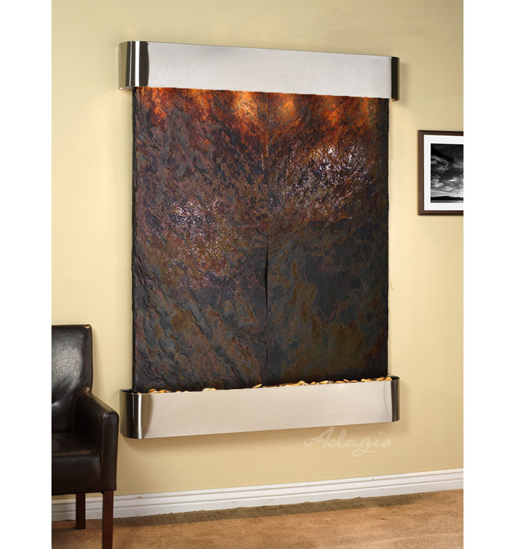 Majestic River Natural Stone Fountain with Light, Stainless Steel, Rajah (multi-color), Rounded
