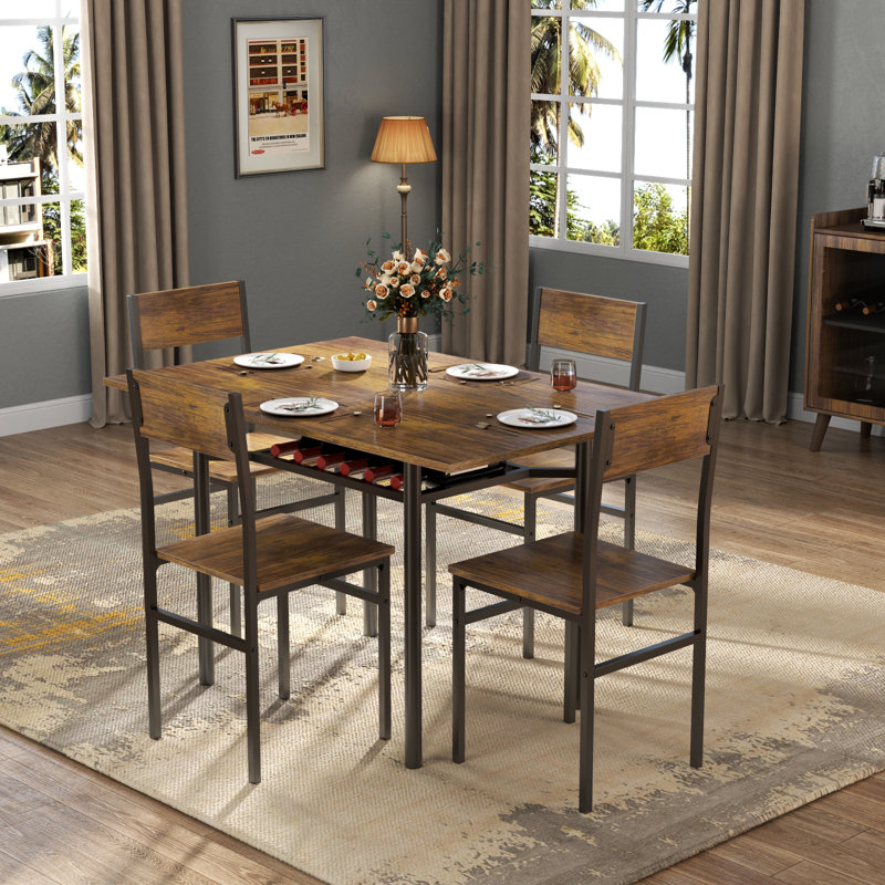Ashea 2 - Person Four Leg Dining Set, Brown, Brown/Black