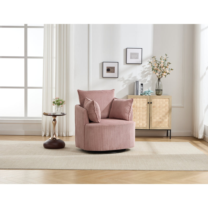 Corduroy Upholstered Swivel Chair, Pink Corduroy