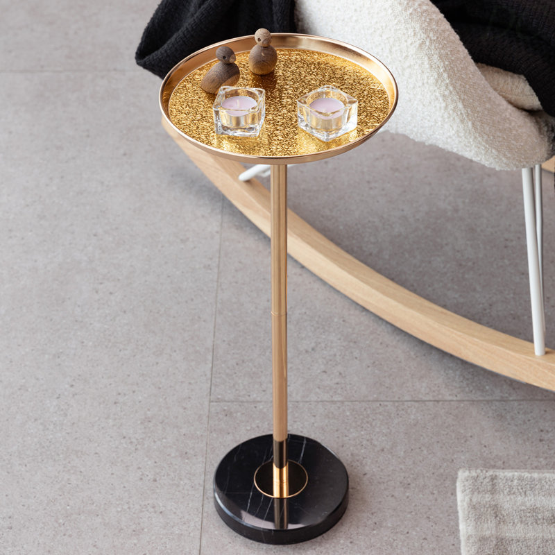 2P, table d'appoint réglable, petite table à thé Martini, doré, table de bout décorative en marbre naturel pour présentation et rangement