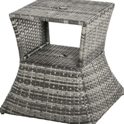 Patio Side Table With Umbrella Hole - 2 Tier Storage For Outdoor Living Areas Garden, Backyard Rust- Metal, Weather- , Grey & Spaces Patio, Metal Frame, , Mixed