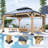 12x14 FT Wood Hardtop Gazebo with Sunlight Roof &Storage Cabinet