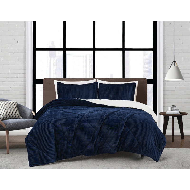 Ensemble d'édredon 3 pièces London, Édredon pour lit simple TG + 1 taie décorative, Bleu