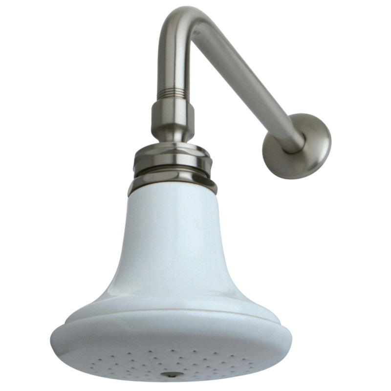 Pomme de douche ronde en céramique avec bras de douche 12 po Kingston, Nickel brossé