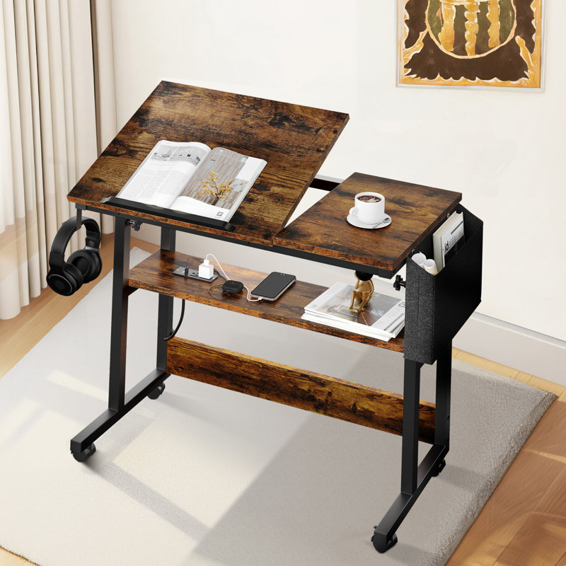 Brytanie Height Adjustable Standing Computer Desk with Power Outlets, Rustic Brown