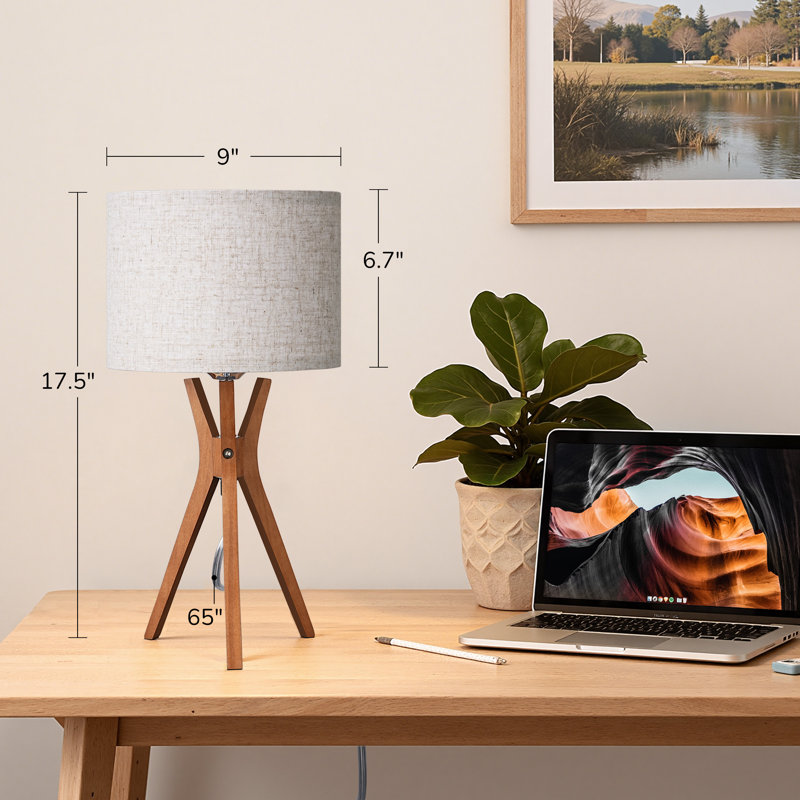 Solid Wood Tripod Lamp, Beige, Brown