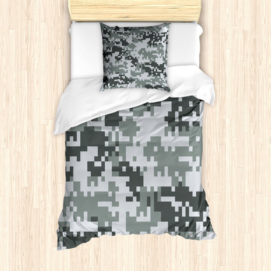 Bettbezug Set, Pixel-Effekt Digital-Grau, Camo, Grau Hellgrau Grau