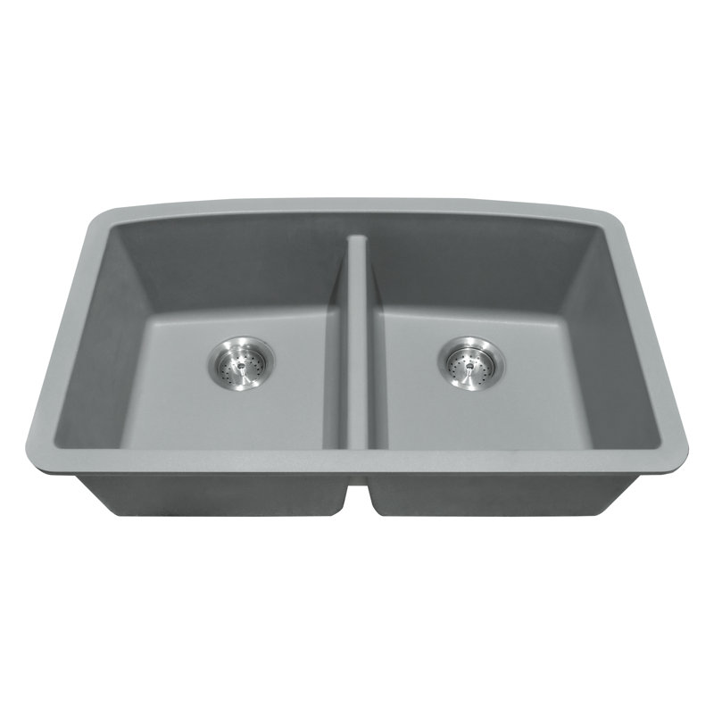 32 in. x 19 in. Quartz Undermount 50/50 Double Bowl Kitchen Sink, Gray