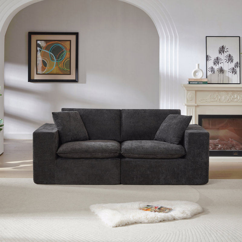 Canapé moderne en nuage de chenille, librement combinable, confortable pour s'asseoir, Chenille noir