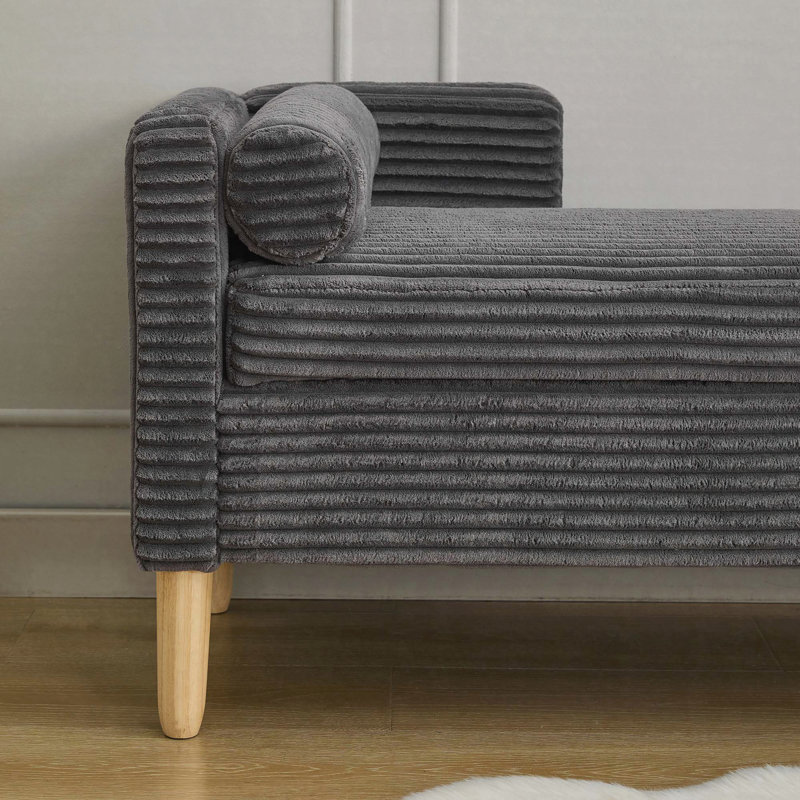 65.35" Corduroy Storage Bench with Armrests, Backrest and Bolster Pillows, Charcoal, Charcoal