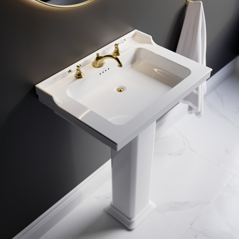 VALARTE PEDESTAL SINK, 31", WHITE, 8" DRILLING, Widespread Faucet