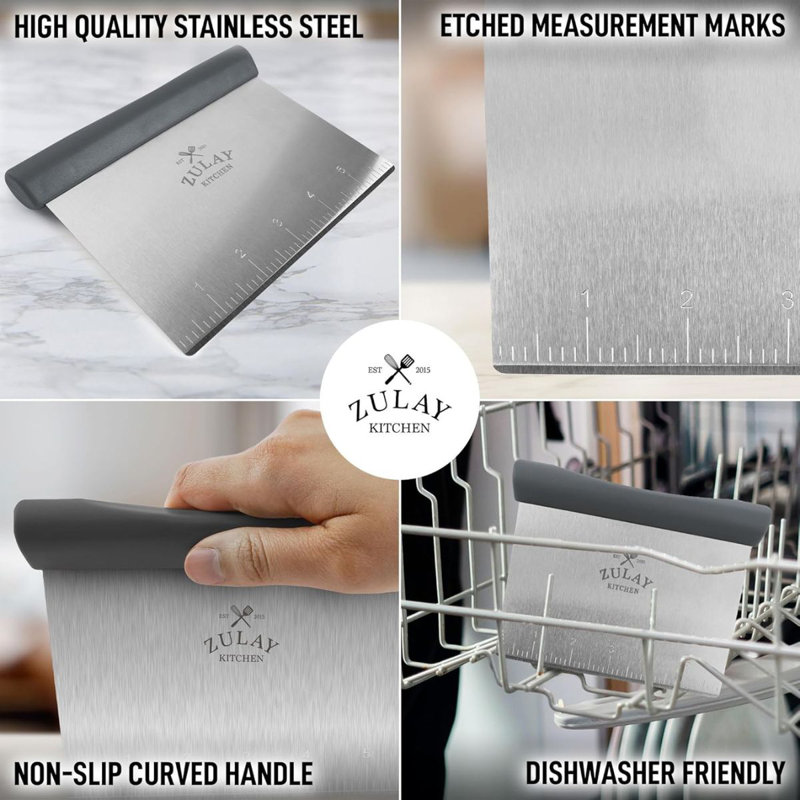 Zulay Kitchen Multi-purpose Stainless Steel Bench Scraper & Chopper Quick & Easy Perfect Cuts Round