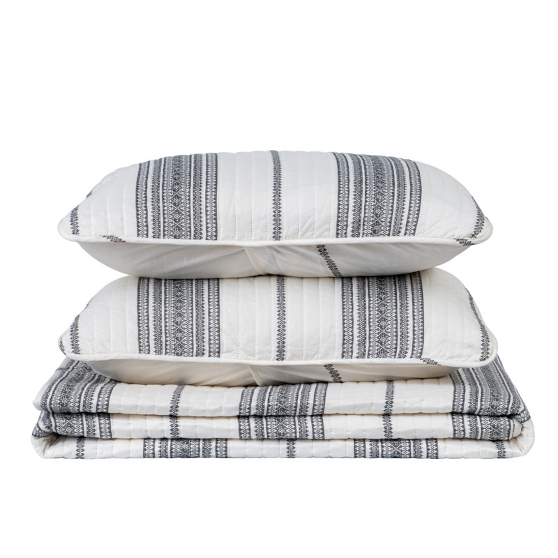Twin White and Grey Reversible Microfiber Quilt Set