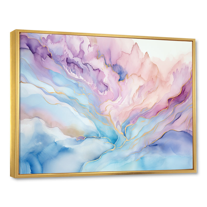 Rose et bleu, lever de soleil sur glacier - formes abstraites, art mural, Cadre flottant doré, H 30 po x l 40 po x P 1,5 po