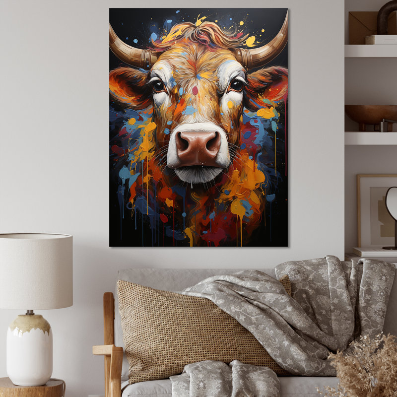 Popart Urban Cow II sur toile, Toile tendue, H 32 po x l 16 po x P 1 po