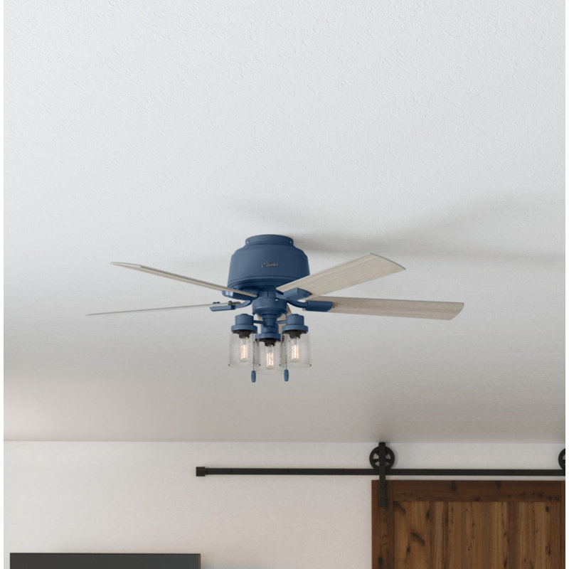 Hartland 52" Indigo Blue Low Profile Ceiling Fan with Chandelier Lighting