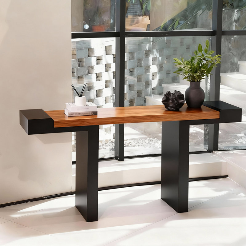 Console de style chinois simple et élégante, 33.5" H x 63" W x 13.8" D, Brun, Noir