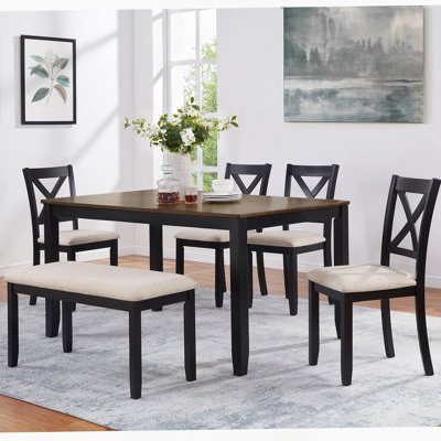 Ensemble de table de salle à manger 6 pièces, table en bois avec banc et 4 chaises