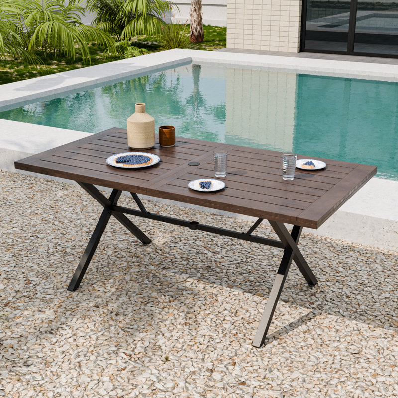 Rectangular Solid Wood Outdoor Dining Table Umbrella Hole , 68.1 " W 35.4 " D