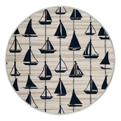  Washable Sailboat Silhouettes Coastal Area Rug