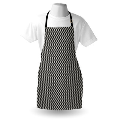 East Urban Home Retro Apron Unisex Edgy Lines with Zigzags Art Adult Size Charcoal Grey Eggshell