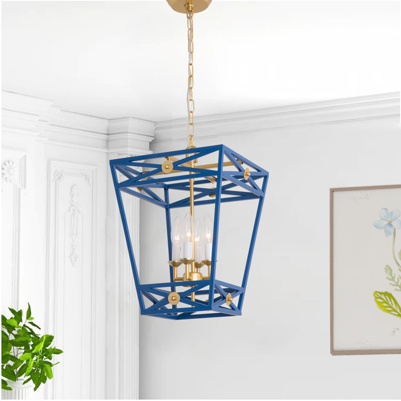 Luminaire 4 lumières Berta, Bleu/doré