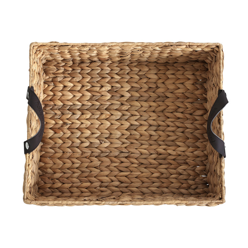 Adaline 18.11" Classic Farmhouse Handwoven Hyacinth Rectangular Underbed Storage Bin with Wheels and Handles, Natural