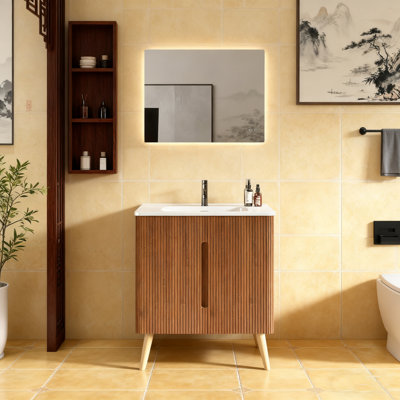 Armoire flottante rayée en noyer (CC0414S305) - Murale, pré-assemblée