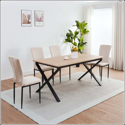 Chaise de salle à manger moderne en velours avec pieds en métal et pieds réglables - ensemble de 4