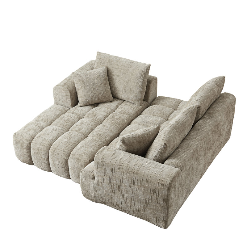 Modular Chenille L-Shape Sectional Sofa, Right Hand Facing, Khaki Chenille