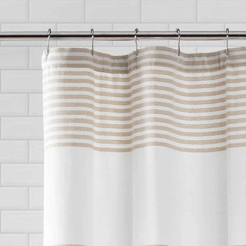 Chinon Cotton Blend Striped Shower Curtain, Beige