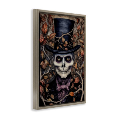 Spooky Skeleton with Leaves Floating Frame, design by The Dutch Lady