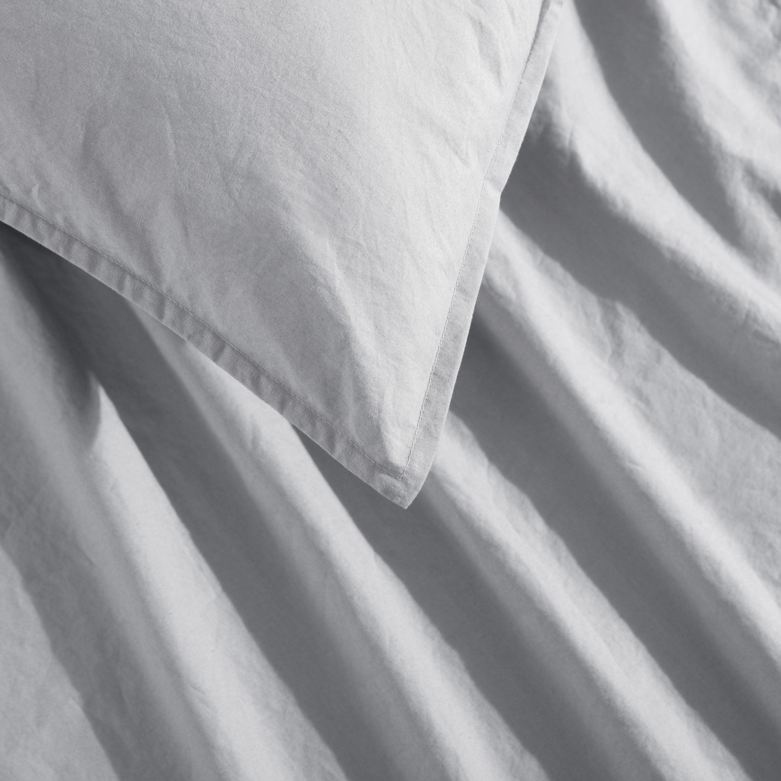Washed Percale Cotton Duvet Cover Set, Queen Duvet Cover + 2 Standard Shams, Blue Gray