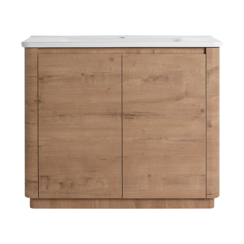 40'' Freestanding Bathroom Vanity With White Ceramic Sink & 2-Soft-Close Door, KD-Packing, Plywood