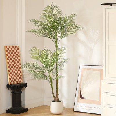 Adcock Faux Palm Plants with Oval White Planter Pre Potted Fake Greenry Palm Tree for Home Decor