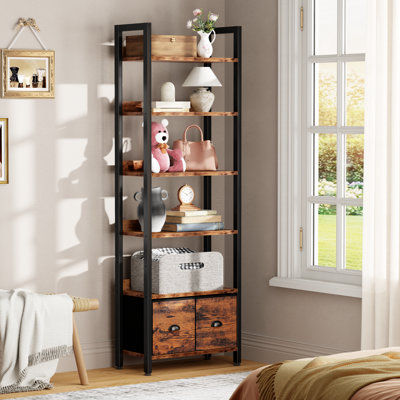 Bibliothèque moderne H 71,65 "x l 20" en bois et métal avec 2 tiroirs en tissu