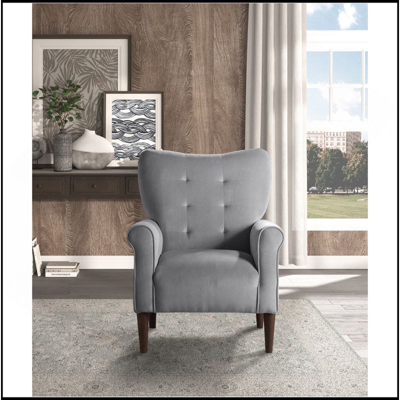 Fauteuil d'appoint classique en velours gris foncé capitonné à dossier capitonné et coussins de siège 1 pièce
