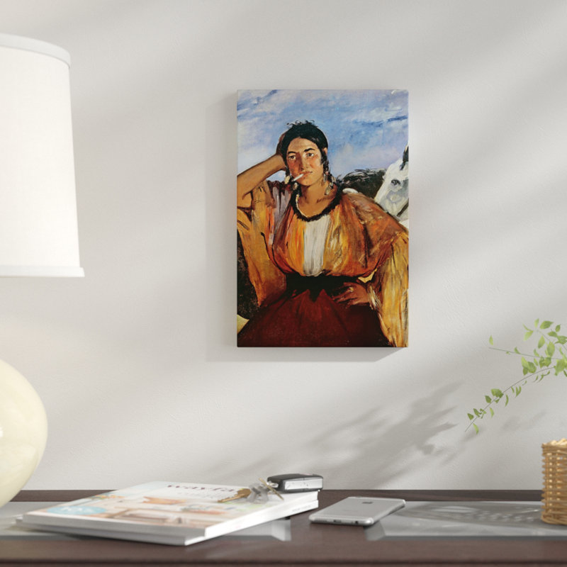 Reproduction d'art sur toile tendue, "Gypsy with a Cigarette", H 40 po x l 26 po x P 1,5 po, Toile tendue, Pas de tapis