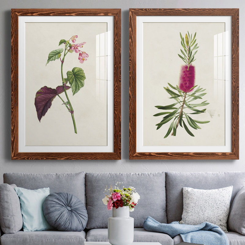 Pretty Pink Botanicals VI - Ensemble de 2 reproductions de cadres photo, H 31,5 po x l 47 po x P 1,5 po, Cadre en érable