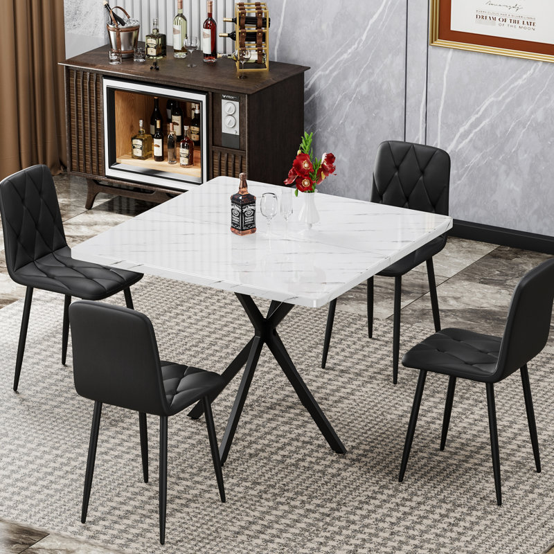 Table de salle à manger carrée pour 4 à 6 personnes, 38,6 po blanc avec pieds en fer, facile à nettoyer et à assembler Table 38,6 po x 38,6 po, fer à repasser, assembler